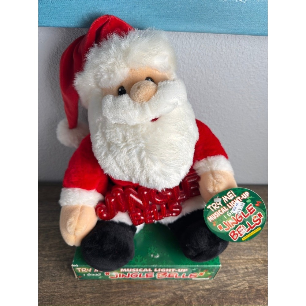 Vintage 2003 Dan Dee Santa Musical Light Up Jingle Bells Plush NOS Works